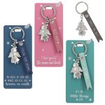 Beschermengel sleutelhanger met leren band, eng